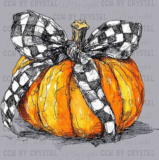 Pumpkin Checkered Bow Fall Autumn Ready to Press Transfer DTF Transfer Sublimation Transfer