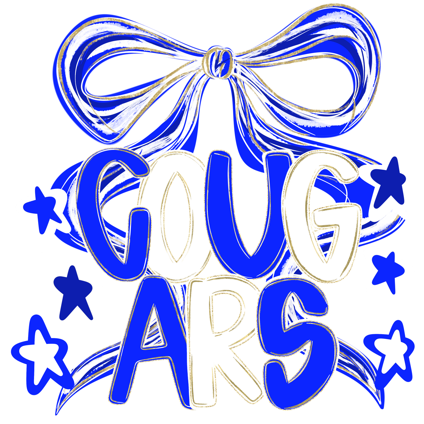 Cougars Royal Bow Mascot Ready to Press Transfer DTF Transfer