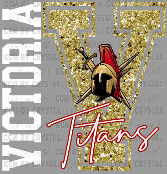 V Victoria Titans Faux Glitter Ready to Press Instant Peel DTF Transfers