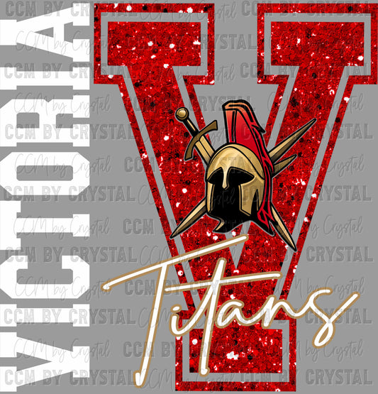 V Victoria Titans Faux Glitter Ready to Press Instant Peel DTF Transfers
