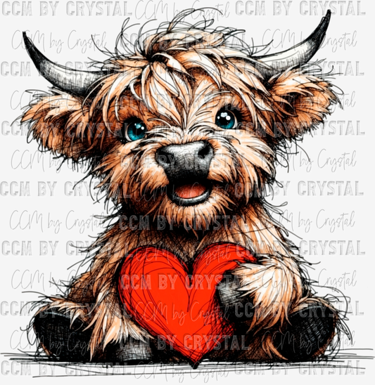 Valentine's Day Highland Cow Ready to Press Transfer