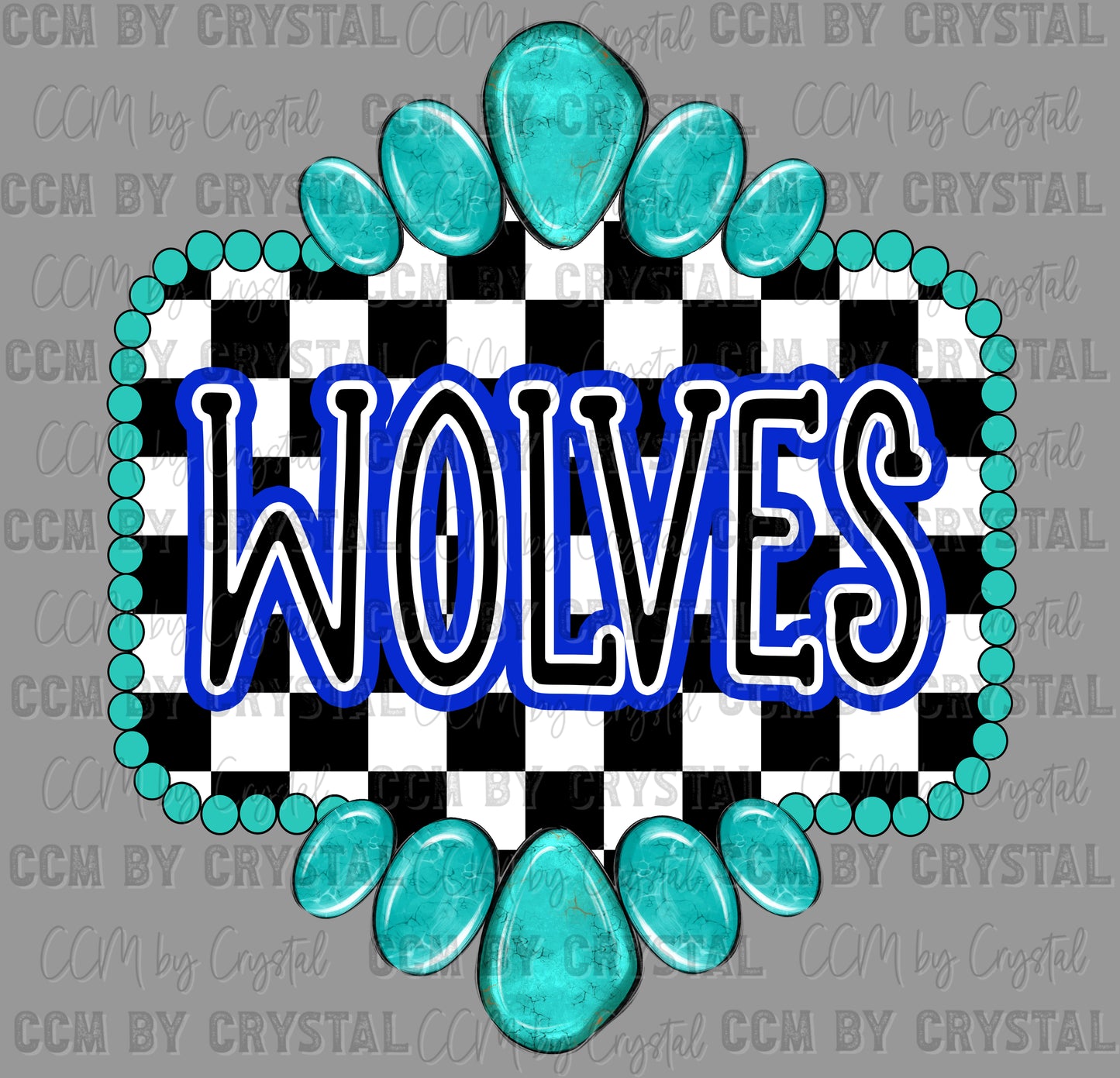 Blue Wolves Turquoise Concho Ready to Press Transfer DTF Transfer Sublimation Transfer