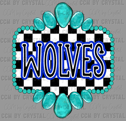 Blue Wolves Turquoise Concho Ready to Press Transfer DTF Transfer Sublimation Transfer