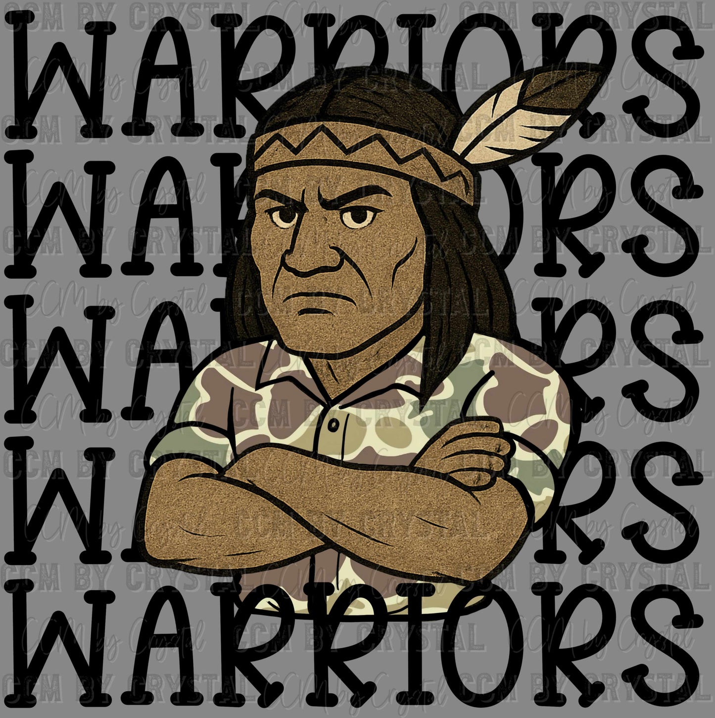 Warriors Camo Stacked Sports Mascot Ready to Press Transfer DTF Transfer Sublimation Transfer