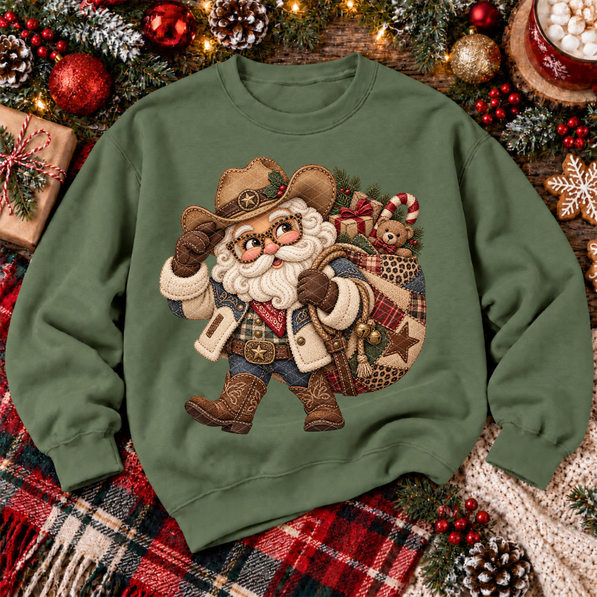 Cowboy Santa Faux Yarn Christmas Ready to Press DTF Transfers