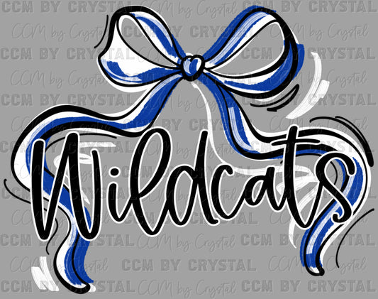 Wildcats Blue Bow Ribbon Sports Mascot Ready to Press Transfer DTF Transfer Sublimation Transfer