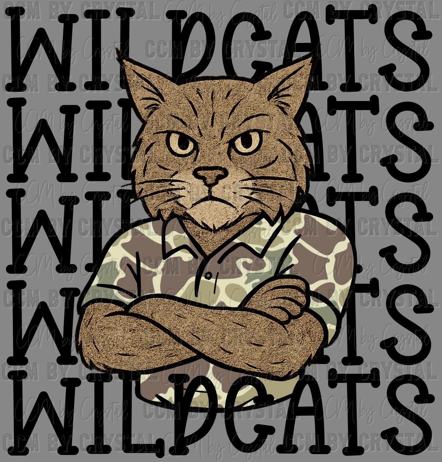Wildcats Camo Stacked Sports Mascot Ready to Press Transfer DTF Transfer Sublimation Transfer