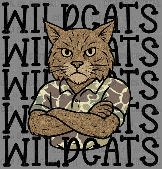 Wildcats Camo Stacked Sports Mascot Ready to Press Transfer DTF Transfer Sublimation Transfer
