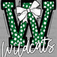 Wildcats Green Bow Dots Sports Mascot Ready to Press Transfer DTF Transfer Sublimation Transfer