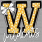 Wildcats Bow Dots Yellow Sports Mascot Ready to Press Transfer DTF Transfer Sublimation Transfer