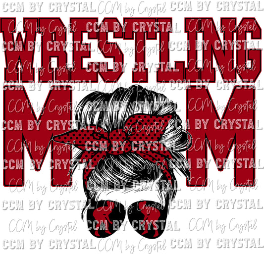 Wrestling Mom Messy Bun Red Ready to Press Transfer