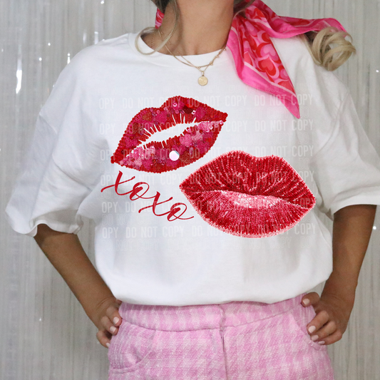 XoXo Lips Faux Yarn Valentines Day Ready to Press Instant Peel DTF Transfers Sublimation Transfers