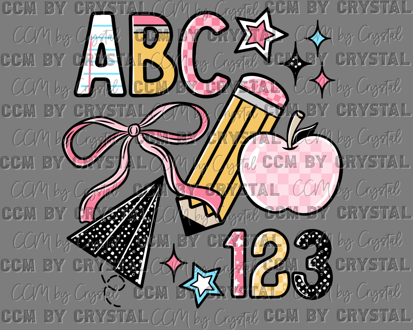 Girly ABC 123 Back to School Ready to Press Transfer DTF Transfer Sublimation Transfer