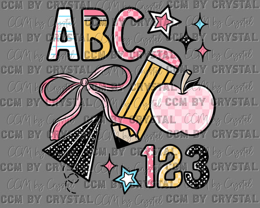 Girly ABC 123 Back to School Ready to Press Transfer DTF Transfer Sublimation Transfer