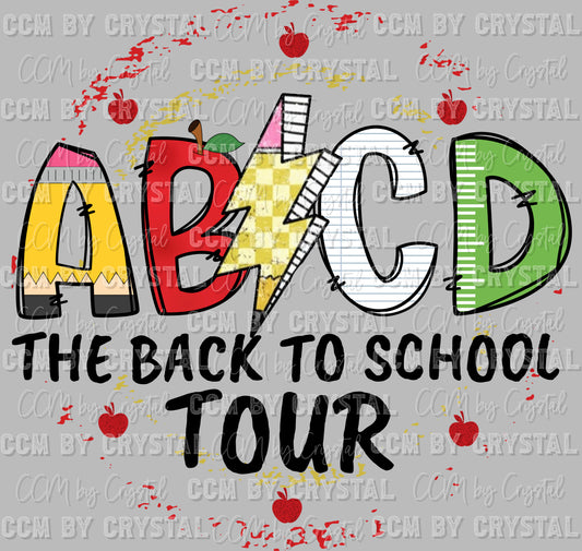 ABCD Back to School Tour Front Ready to Press Transfer DTF Transfer Sublimation Transfer