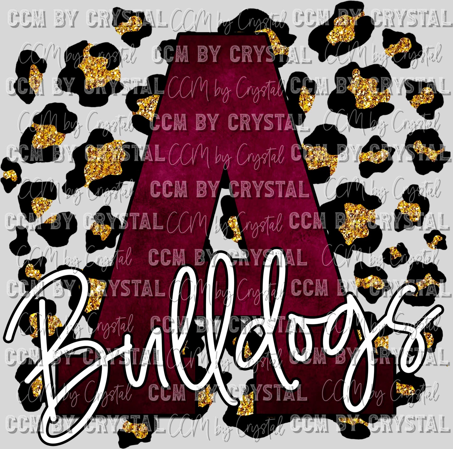 Letter A Bulldogs Maroon with Gold Leopard background PNG Digital File ONLY