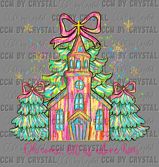 Oh Come Let us Adore Him Christmas Trees Ready to Press Transfer DTF Transfer Sublimation Transfer