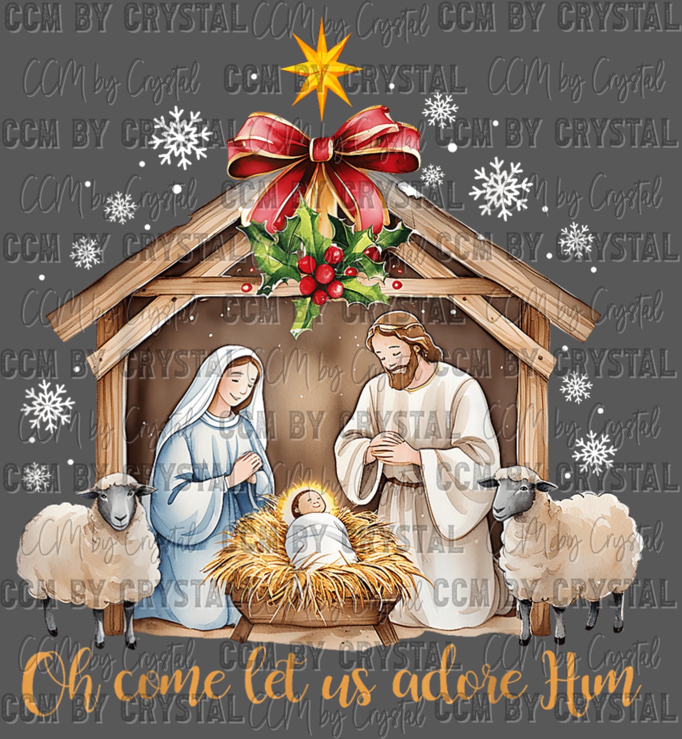 Christmas Nativity Oh Come Let Us Adore Him Ready to Press Transfer DTF Transfer