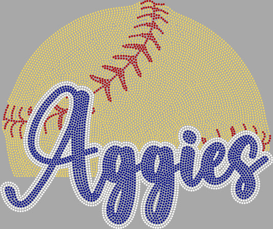 Aggies Baseball or Softball Approximately 11" wide Spangle Transfer
