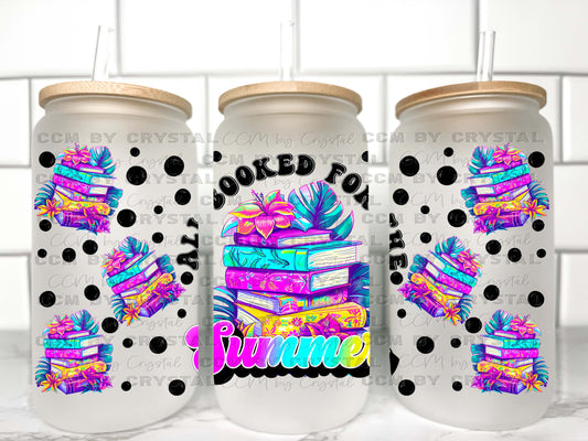 All Booked for Summer UV Transfer 16oz Libby Glass Can Wrap Ready to Apply