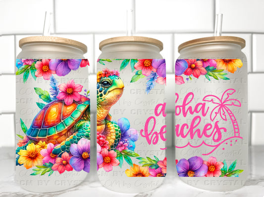 Aloha Beaches Summertime UV Transfer 16oz Libby Glass Can Wrap Ready to Apply