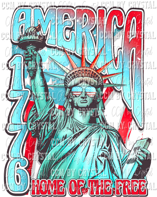 America 1776 Home of the Free Statue of Liberty 4th of July Patriotic Ready to Press Transfer