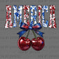 Floral America Cherries Faux Glitter USA Patriotic 4th of July Ready to Press Instant Peel DTF Transfers Sublimation Transfers