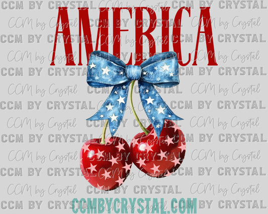 America USA Cherries Ready to Press Transfer DTF Transfer Sublimation Transfer