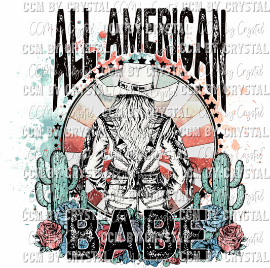 All American Babe Cowgirl Cactus Fourth of July Patriotic Western Ready to Press Transfer