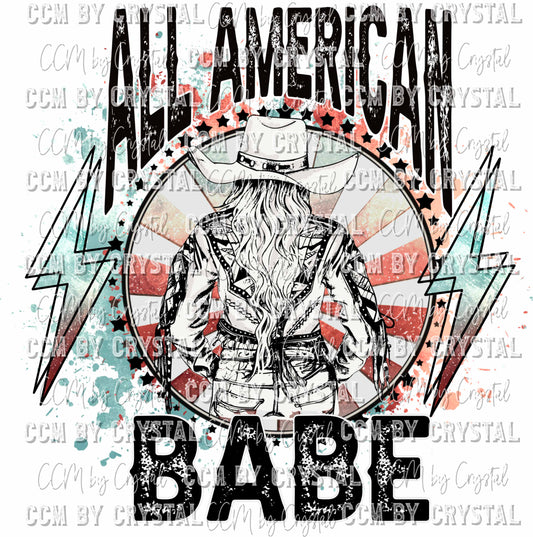 All American Babe Cowgirl Lightning Bolts Fourth of July Patriotic Western Ready to Press Transfer