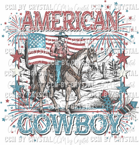 American Cowboy Fourth of July Patriotic Western Ready to Press Transfer