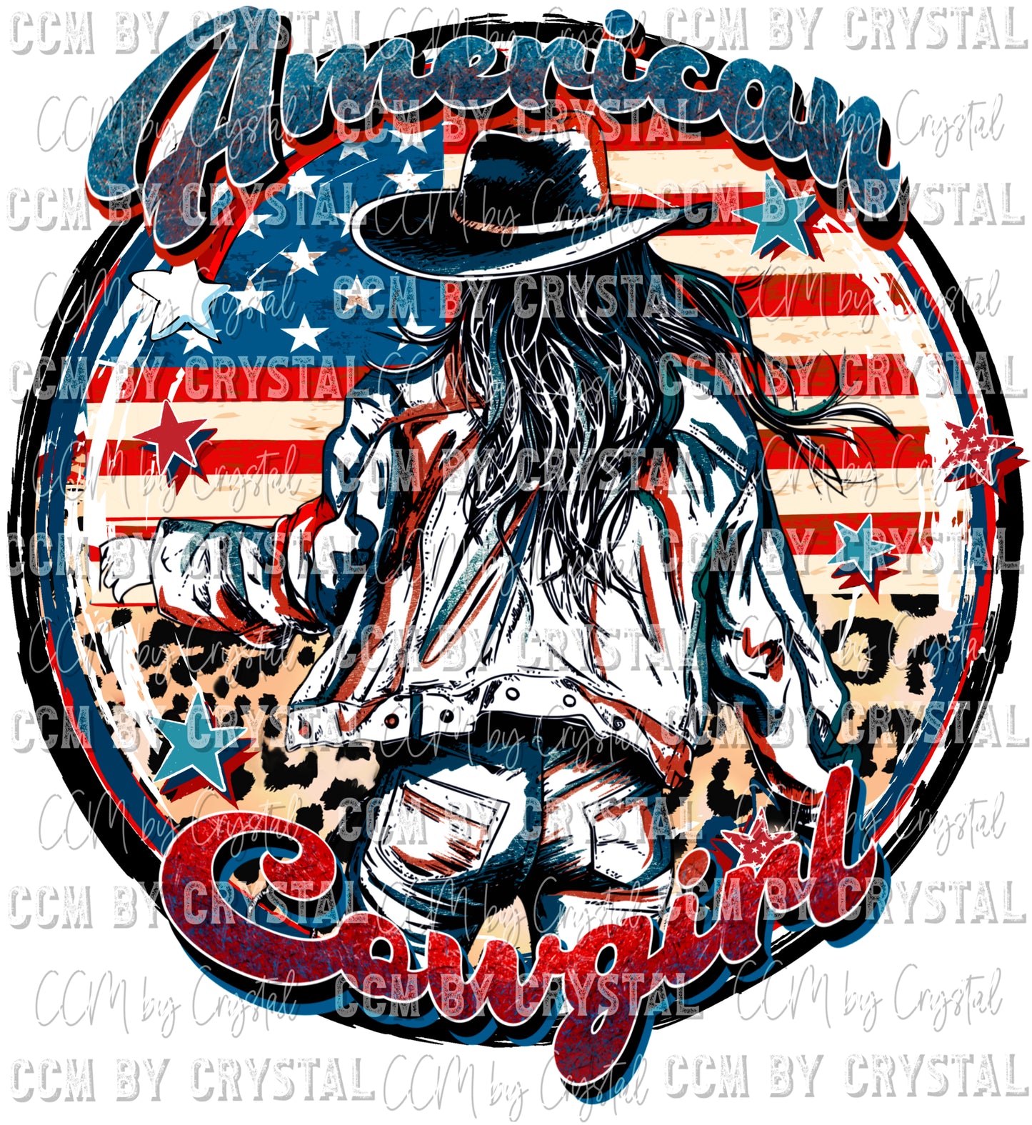 American Cowgirl Fourth of July Patriotic Ready to Press Transfer