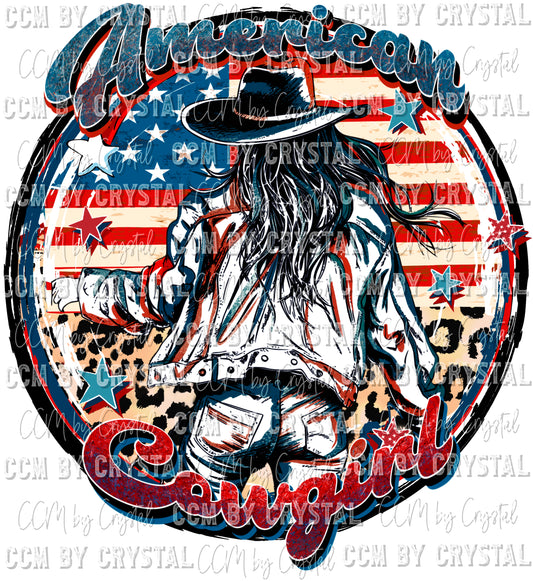 American Cowgirl Fourth of July Patriotic Ready to Press Transfer