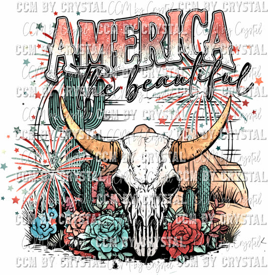 America the Beautiful Fourth of July Patriotic Western Ready to Press Transfer