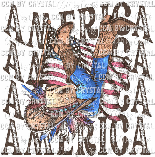 America Boots Flag Western Fourth of July Patriotic Ready to Press Transfer