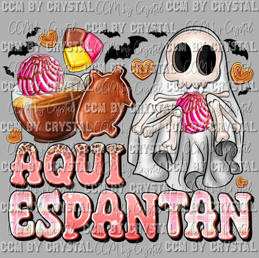 Aqui Espantan Mexican Ghost Halloween Ready to Press Transfer DTF Transfer Sublimation Transfer