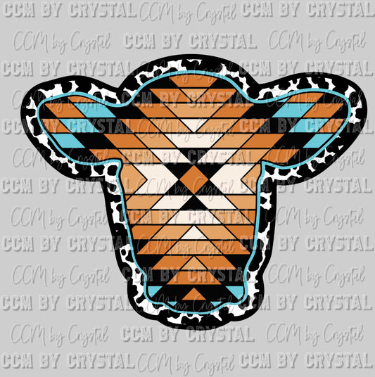 Aztec Cow Head Western Ready to Press Transfer
