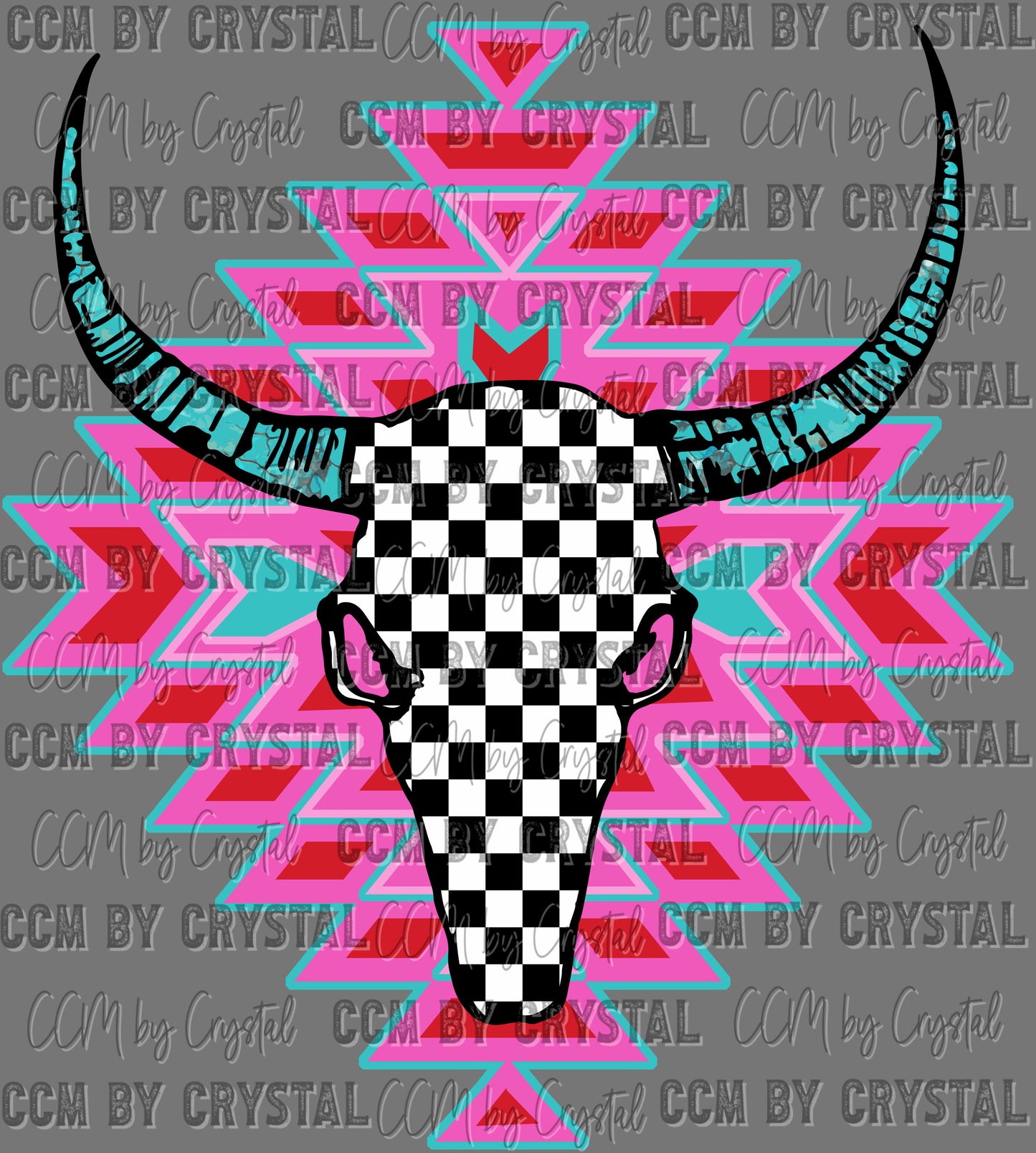 Colorful Aztec Bull Skull Western Rodeo Ready to Press Transfer DTF Transfer Sublimation Transfer