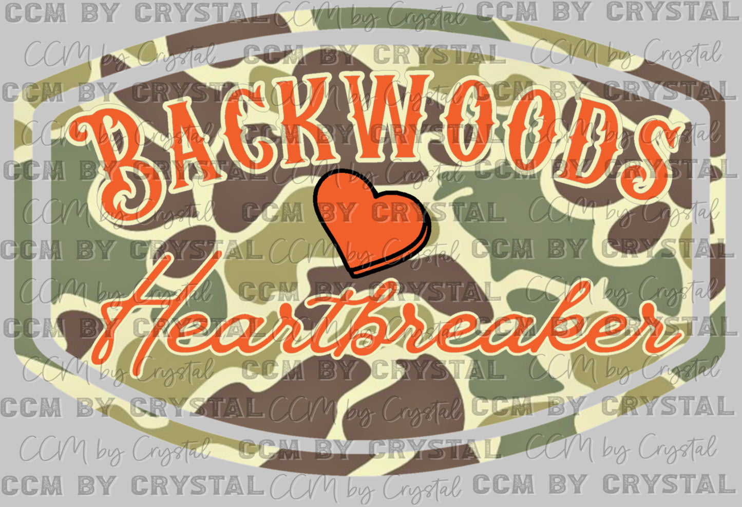 Camo Backwoods Heartbreaker Orange Ready to Press Transfer DTF Transfer Sublimation Transfer