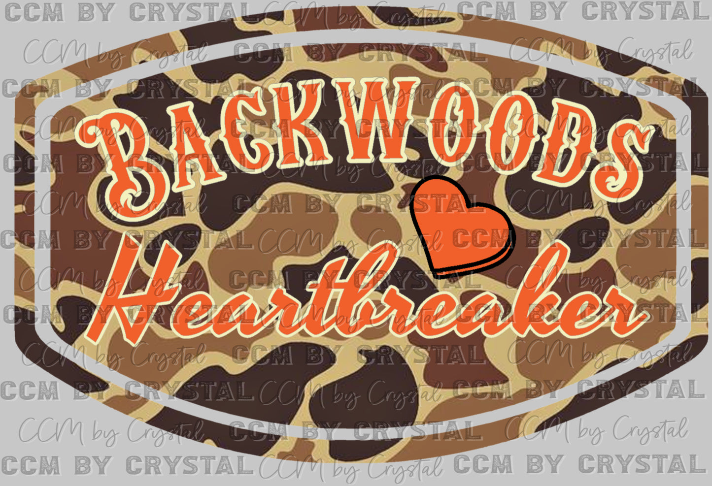 Dark Camo Backwoods Heartbreaker Orange Ready to Press Transfer DTF Transfer Sublimation Transfer