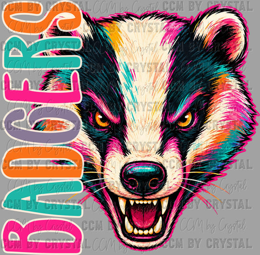Badgers Colorful Mascot Ready to Press DTF Transfers Sublimation Transfers