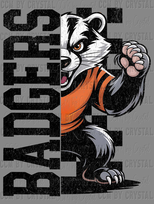 Badgers Grunge Checkered Sports Mascot Ready to Press Transfer DTF Transfer Sublimation Transfer