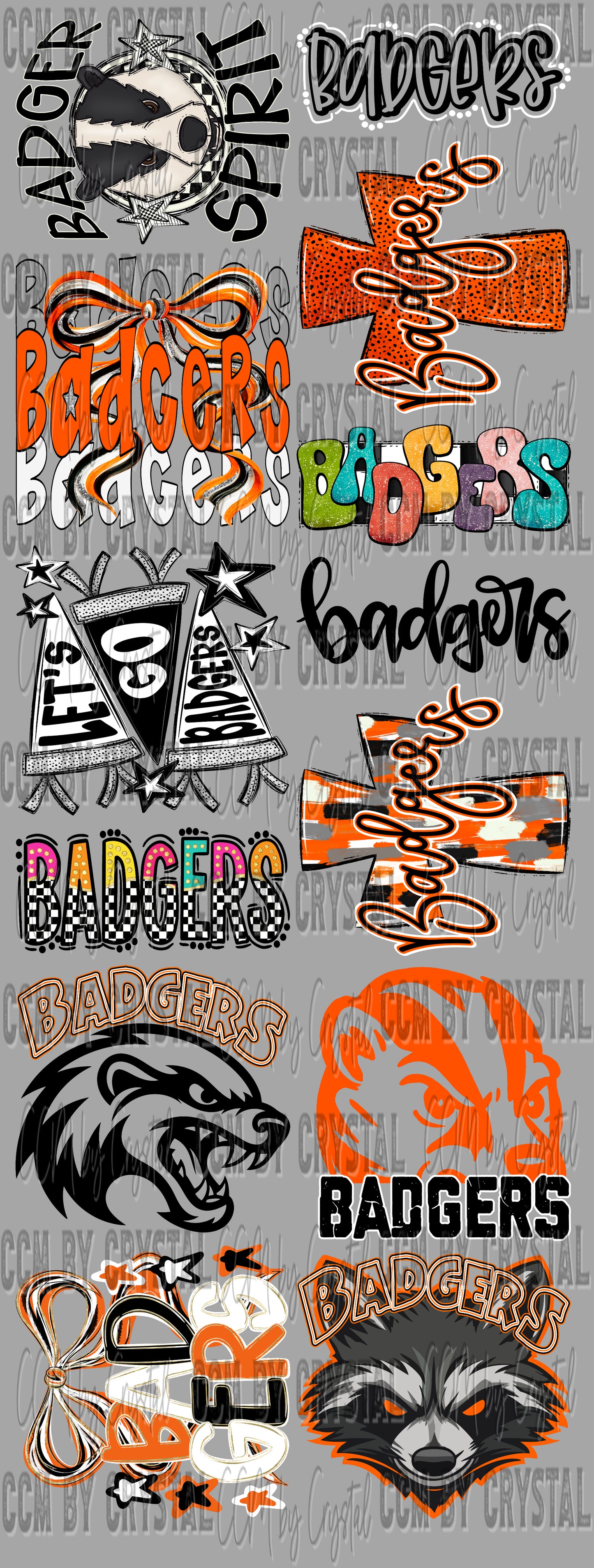 Pre-Made Orange Badgers Mascot GANG Sheet 60" DTF Gang Sheet