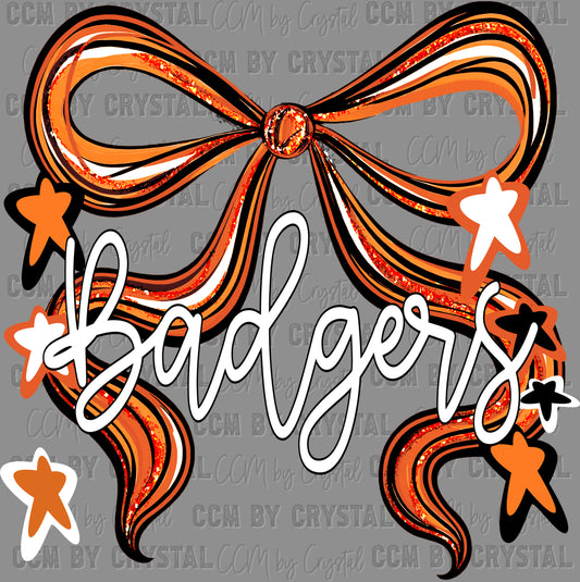 Badgers Orange Bow Ready to Press Transfer DTF Transfer Sublimation Transfer