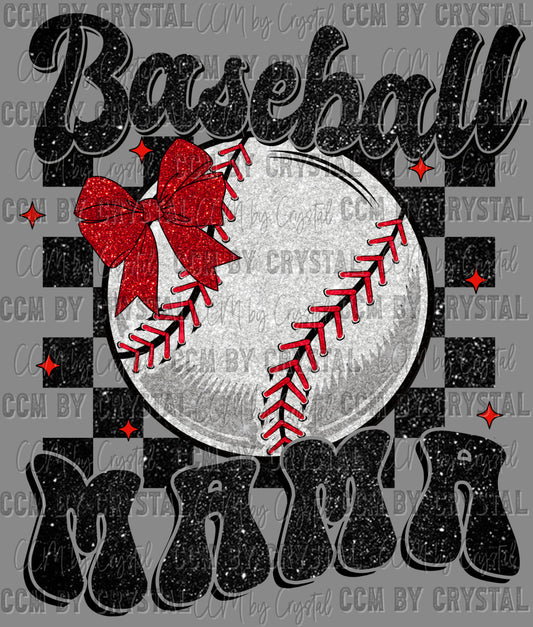 Baseball Mama Faux Glitter Ready to Press Transfer DTF Transfer Sublimation Transfer