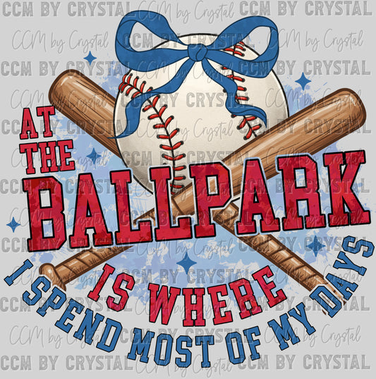 At the Ballpark is Where I Spend Most of my Days Baseball Ready to Press Transfer DTF Transfer Sublimation Transfer