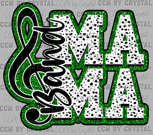 Band Mama White Green Dalmation Ready to Press Transfer DTF Transfer Sublimation Transfer