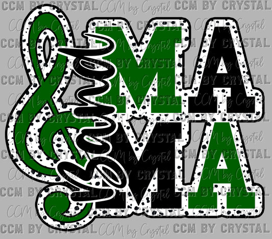 Band Mama Black Green Dalmation Ready to Press Transfer DTF Transfer Sublimation Transfer