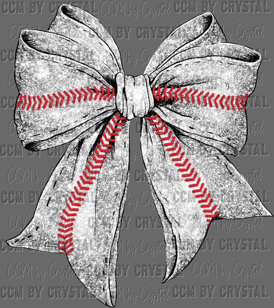 Baseball Bow Faux Glitter Ready to Press Transfer DTF Transfer Sublimation Transfer