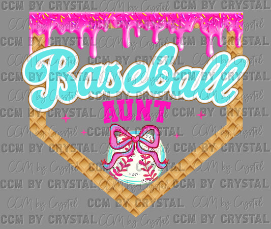 Baseball Aunt Ice Cream Drip Ready to Press Transfer DTF Transfer Sublimation Transfer